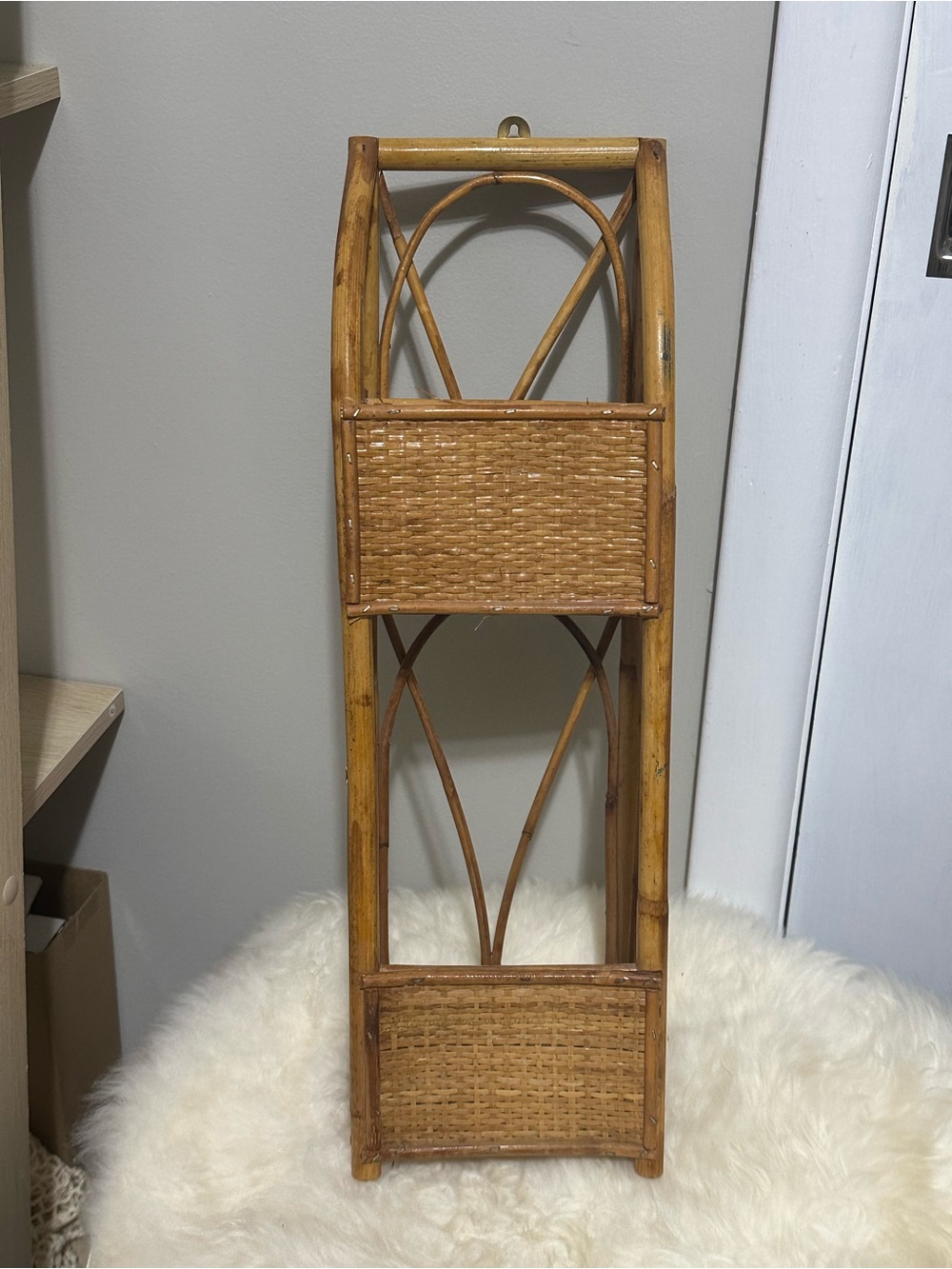 vintage rattan bamboo wall-mounted 
a mail organizer- boho mid century modern